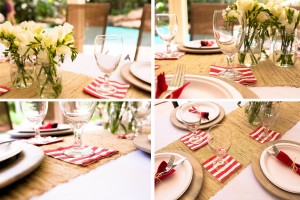 Red and white table scape